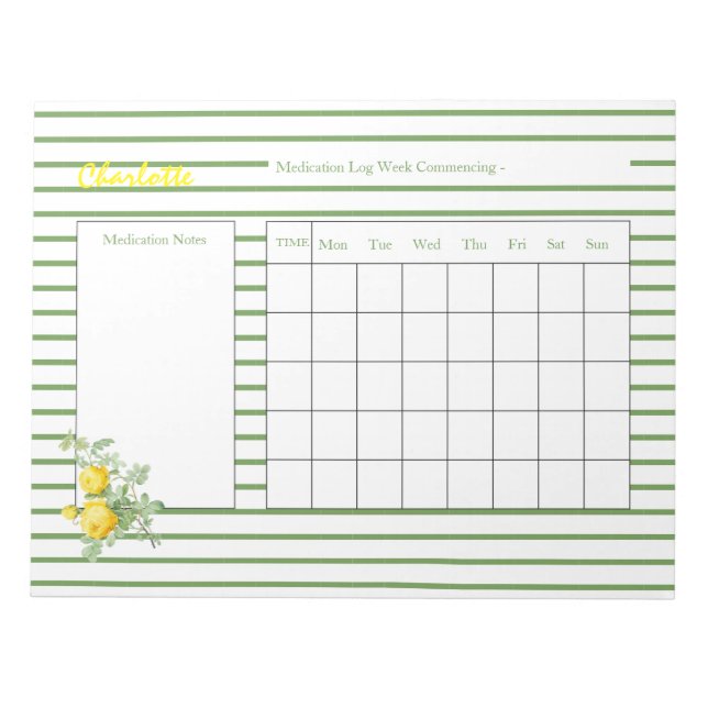 Medication Log Sheets Personalized Notepad (Front)