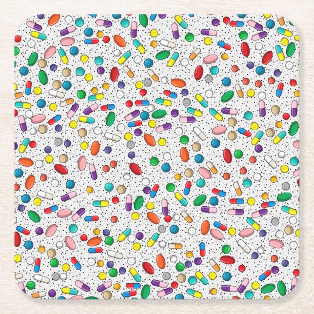 Medication Nurse Pharmacy Doctor Pill Design Square Paper Coaster (Front)