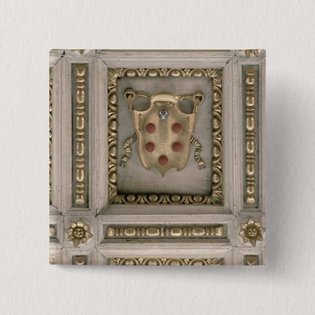 Medici coat of arms, from the soffit of the church 2 inch square button (Front)