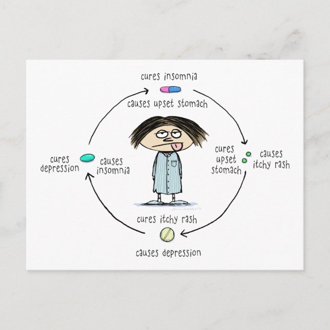 Medicinal Cures and Causes Funny Cartoon Postcard (Front)