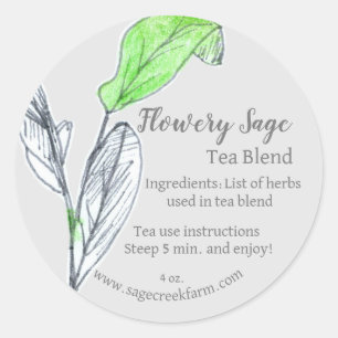 Medicinal Herb Tea Blend Sage Leaves Packaging Classic Round Sticker