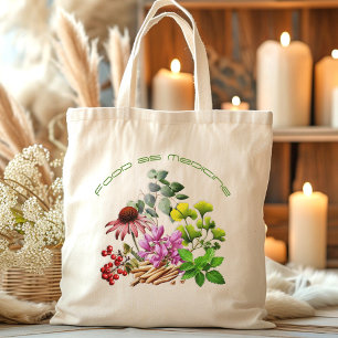 Medicinal Herbs Botanical Design Curved Text Tote Bag