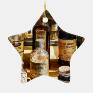 Medicine Bottles in Glass Case Ceramic Ornament