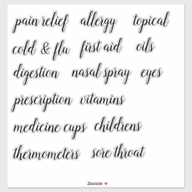 Medicine Cabinet Organization Script Label Sticker (Sheet)