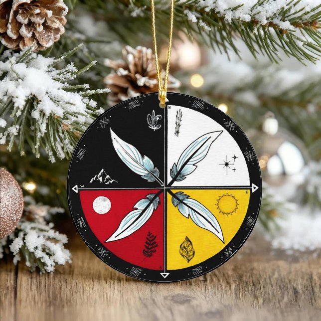 Medicine Wheel Mandala Round Indigenous Ceramic Ornament (Creator Uploaded)