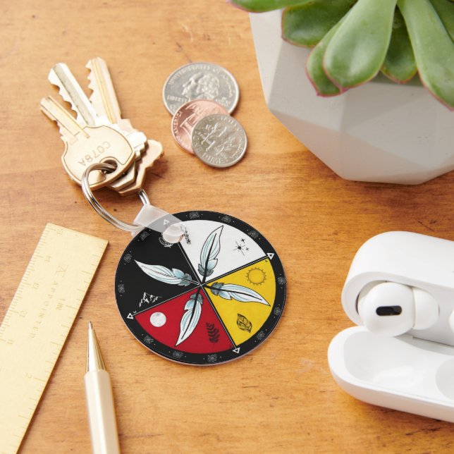 Medicine Wheel Mandala Round Indigenous Keychain (Desk)