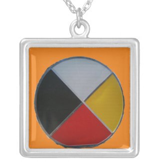 Medicine Wheel Square Silver Plated Necklace