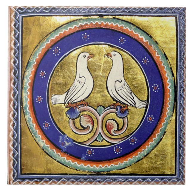 Medieval Aberdeen Bestiary Doves Ceramic Tile (Front)