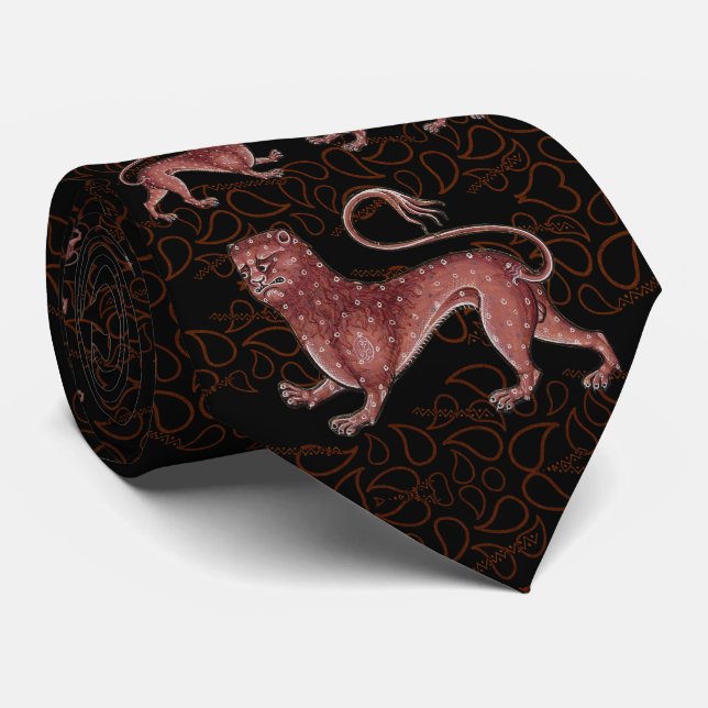 Medieval Aberdeen Bestiary Gold Blue Brown Red Nec Tie (Rolled)