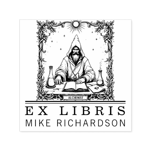 Medieval Alchemist Bookplate Stamp (Design)