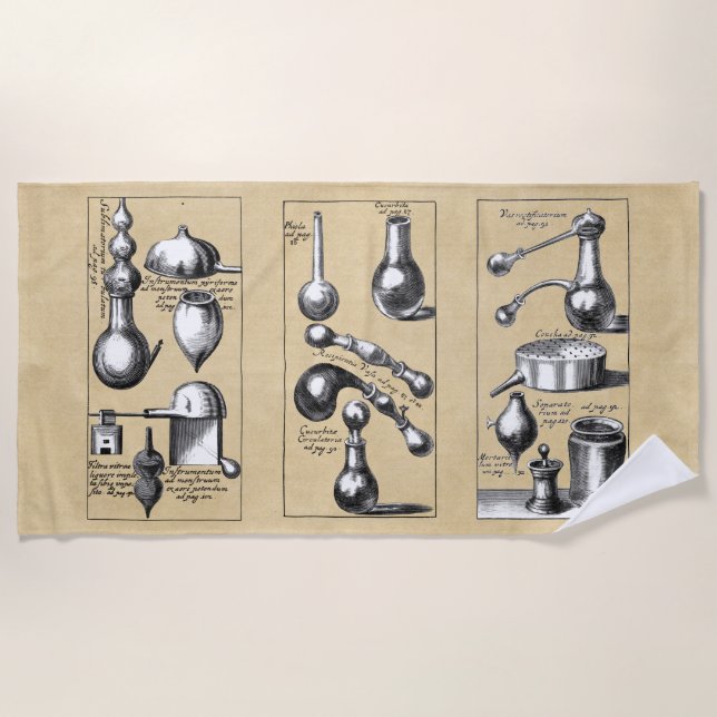 Medieval Alchemy Tools Beach Towel (Front)