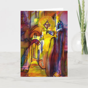Medieval alley by night in Florence - detail Holiday Card