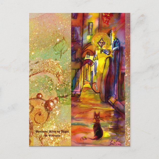 MEDIEVAL ALLEY BY NIGHT IN FLORENCE POSTCARD (Front)