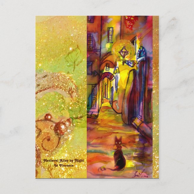 MEDIEVAL ALLEY BY NIGHT IN FLORENCE POSTCARD (Front)