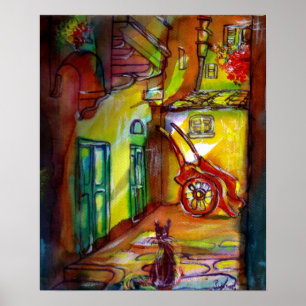 Medieval alley by night in Florence Poster