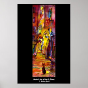 Medieval alley by night in Florence Poster