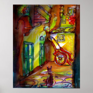 Medieval alley by night in Florence Poster