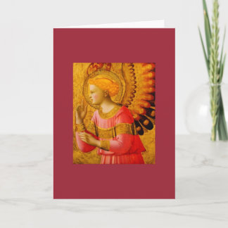 Medieval Angel Blank Christmas Card in Red