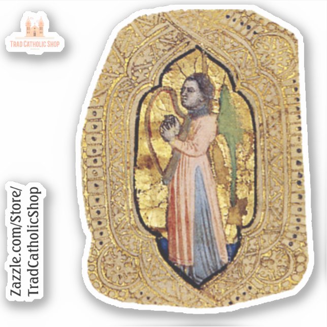 Medieval Angel With Harp Gold Renaissance Fine Art (Front)