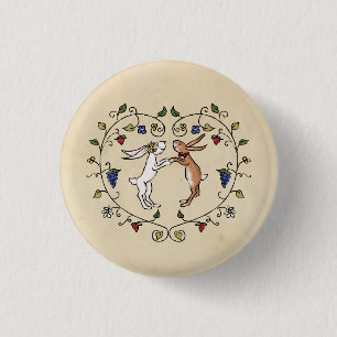 Medieval animals bride and groom in heart badge 1 inch round button