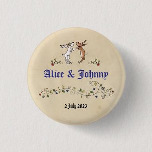 Medieval animals bride and groom round badge 1 inch round button