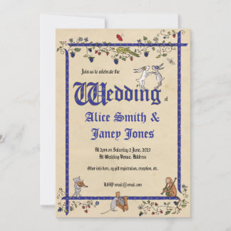Medieval animals two brides wedding invitation