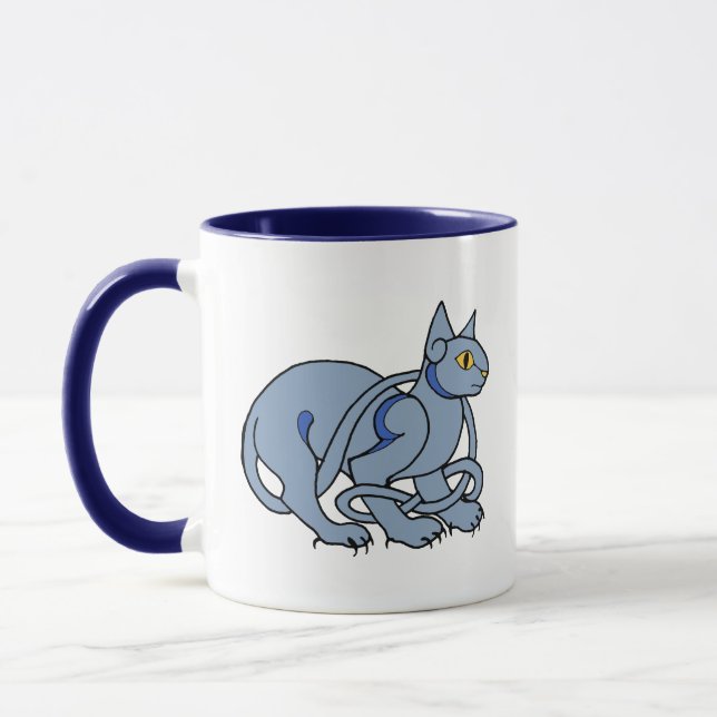 Medieval Art Celtic Knot Blue Cat Mug (Left)