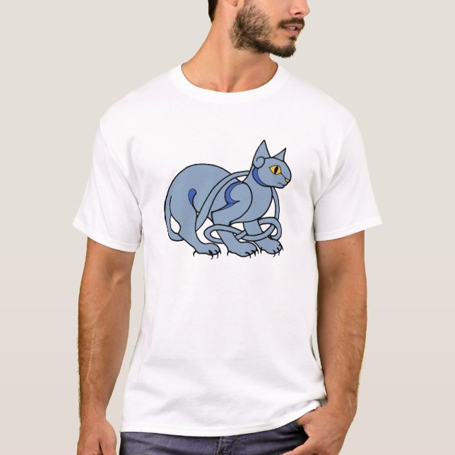Medieval Art Celtic Knot Blue Cat T-Shirt (Front)