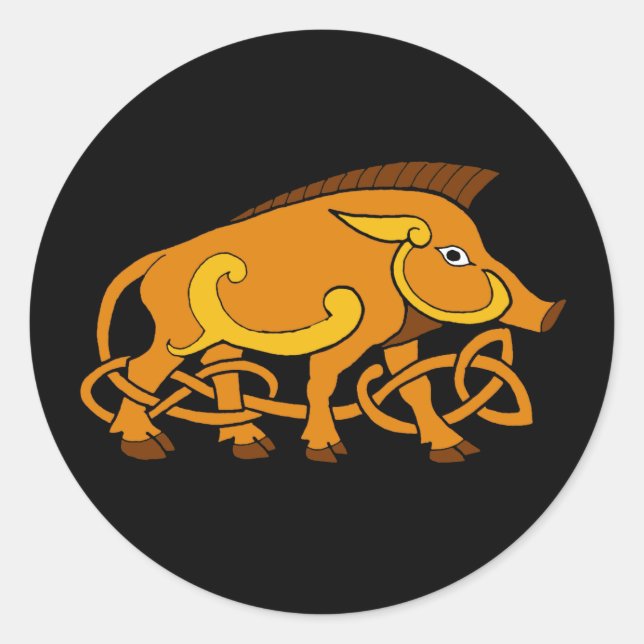 Medieval Art Celtic Knot Wild Boar Classic Round Sticker (Front)