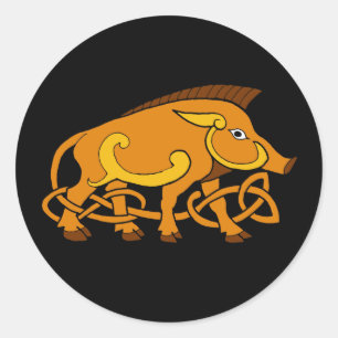 Medieval Art Celtic Knot Wild Boar Classic Round Sticker