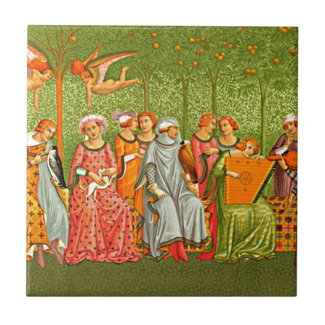 Medieval Art - Le Songe de la Vie by Orcagna Tile (Front)