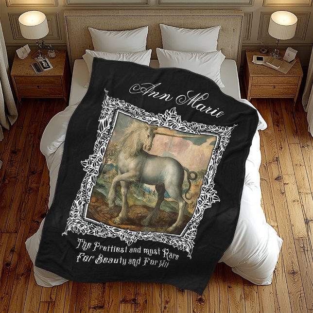 Medieval Art Unicorn Baroque Black Gothic Fleece Blanket (Creator Uploaded)