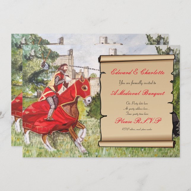 Medieval Banquet Invitation Jousting Horses (Front/Back)