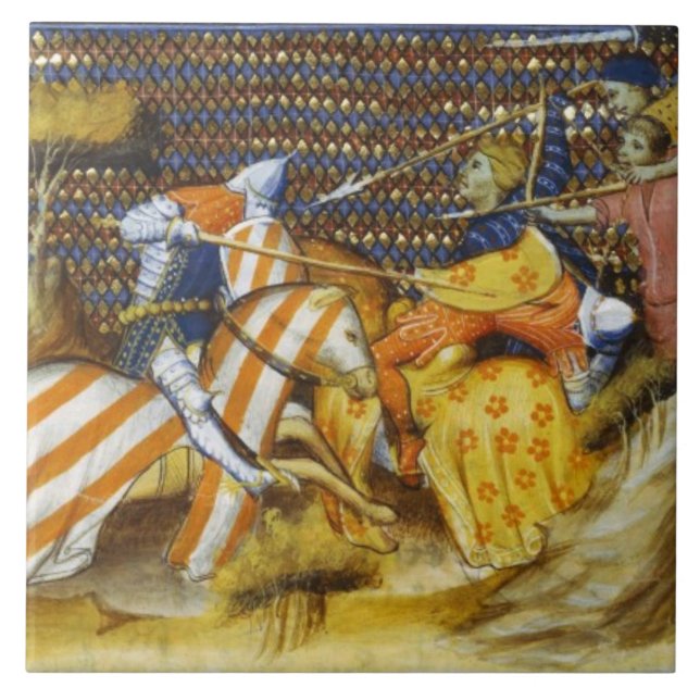 MEDIEVAL BATTLE, FIGHTING KNIGHTS HORSEBACK TILE (Front)