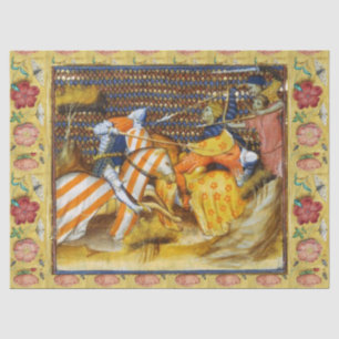 MEDIEVAL BATTLE, FIGHTING KNIGHTS HORSEBACK TISSUE PAPER