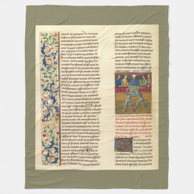 Medieval Battle Illuminated Manuscript Fleece Blanket (Front)