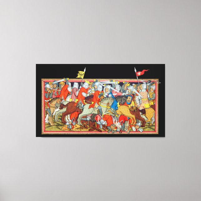 Medieval battle unique manuscript illumination canvas print (Front)