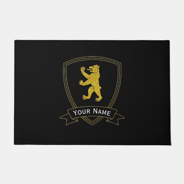 Medieval Bear Your Text and Colour Doormat (Front)