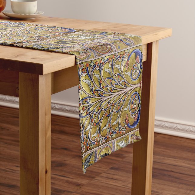 MEDIEVAL BESTIARY,BIRDS ON TREE OF LIFE,DRAGONS  LONG TABLE RUNNER (In Situ)
