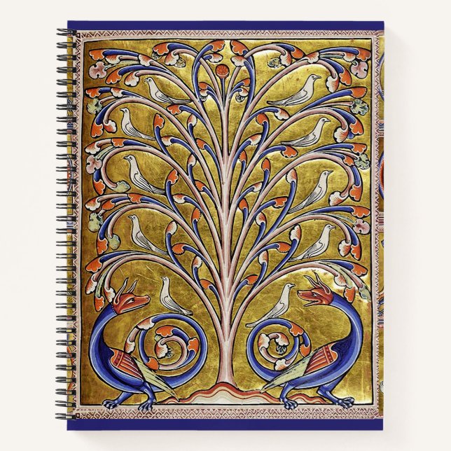 MEDIEVAL BESTIARY,BIRDS ON TREE OF LIFE,DRAGONS NOTEBOOK (Front)