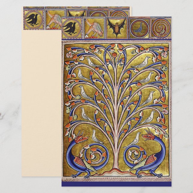 MEDIEVAL BESTIARY,BIRDS ON TREE OF LIFE,DRAGONS STATIONERY (Front/Back)