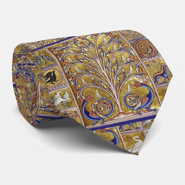 MEDIEVAL BESTIARY,BIRDS ON TREE OF LIFE,DRAGONS  TIE (Rolled)