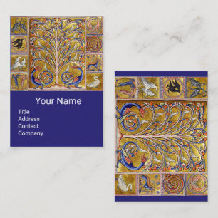 MEDIEVAL BESTIARY,BIRDS,TREE OF LIFE,DRAGONS Blue Business Card