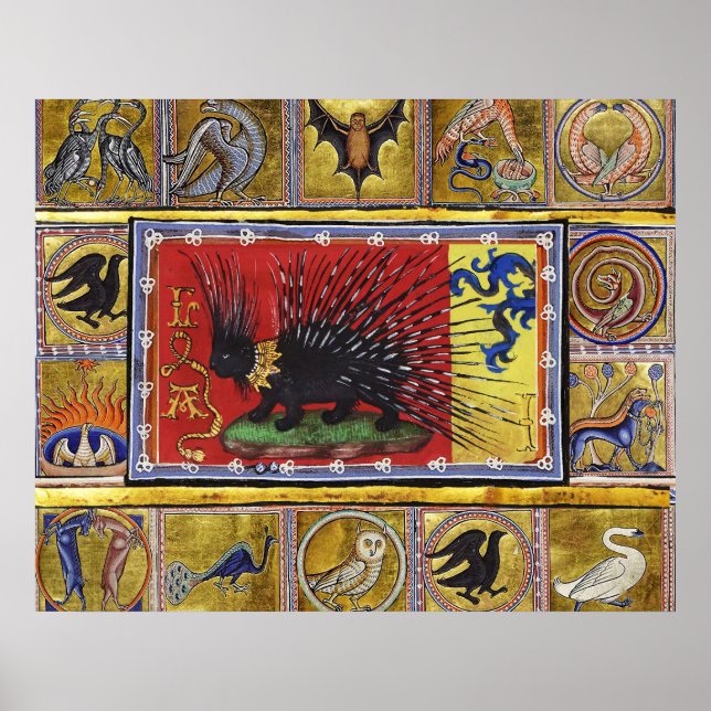 MEDIEVAL BESTIARY,BLACK HEDGEHOG KING and ANIMALS  Poster (Front)