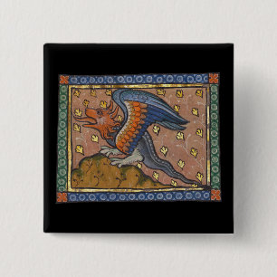 Medieval Bestiary Dragon c. 1270 2 Inch Square Button