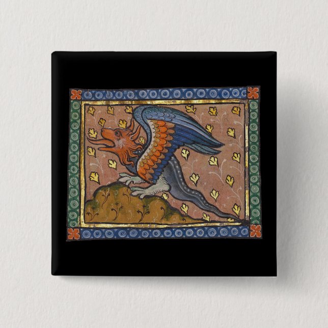 Medieval Bestiary Dragon c. 1270 2 Inch Square Button (Front)