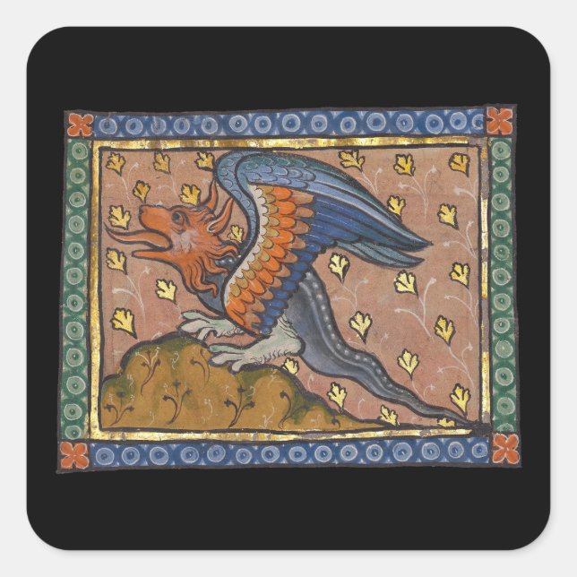Medieval Bestiary Dragon c. 1270 Square Sticker (Front)