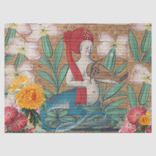 MEDIEVAL BESTIARY,FAIRY MELLUSINA MAKING MUSIC  TISSUE PAPER