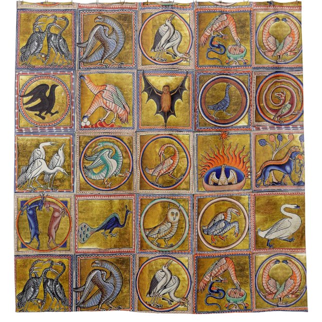 MEDIEVAL BESTIARY, FANTASTIC ANIMALS,GOLD RED BLUE (Front)