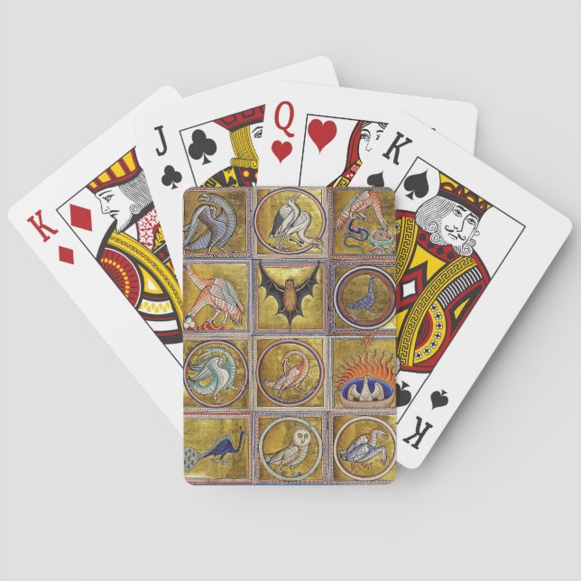 MEDIEVAL BESTIARY, FANTASTIC ANIMALS,GOLD RED BLUE PLAYING CARDS (Back)